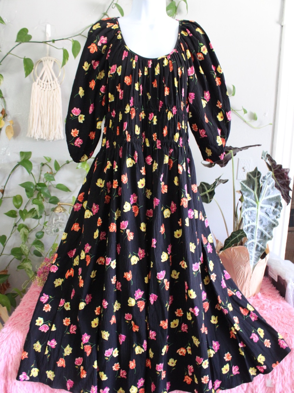 Kate Spade New York Black Floral Midi Maxi Dress Size L NWT MSRP $378